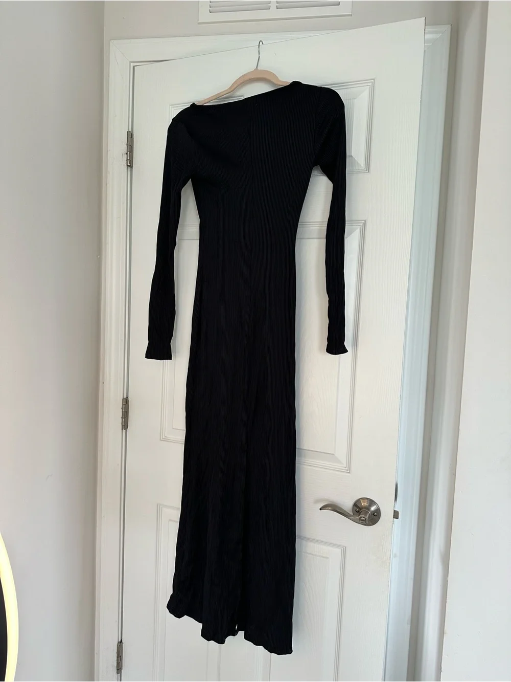 Abercrombie & Fitch Black Ribbed Long-Sleeve Maxi Dress